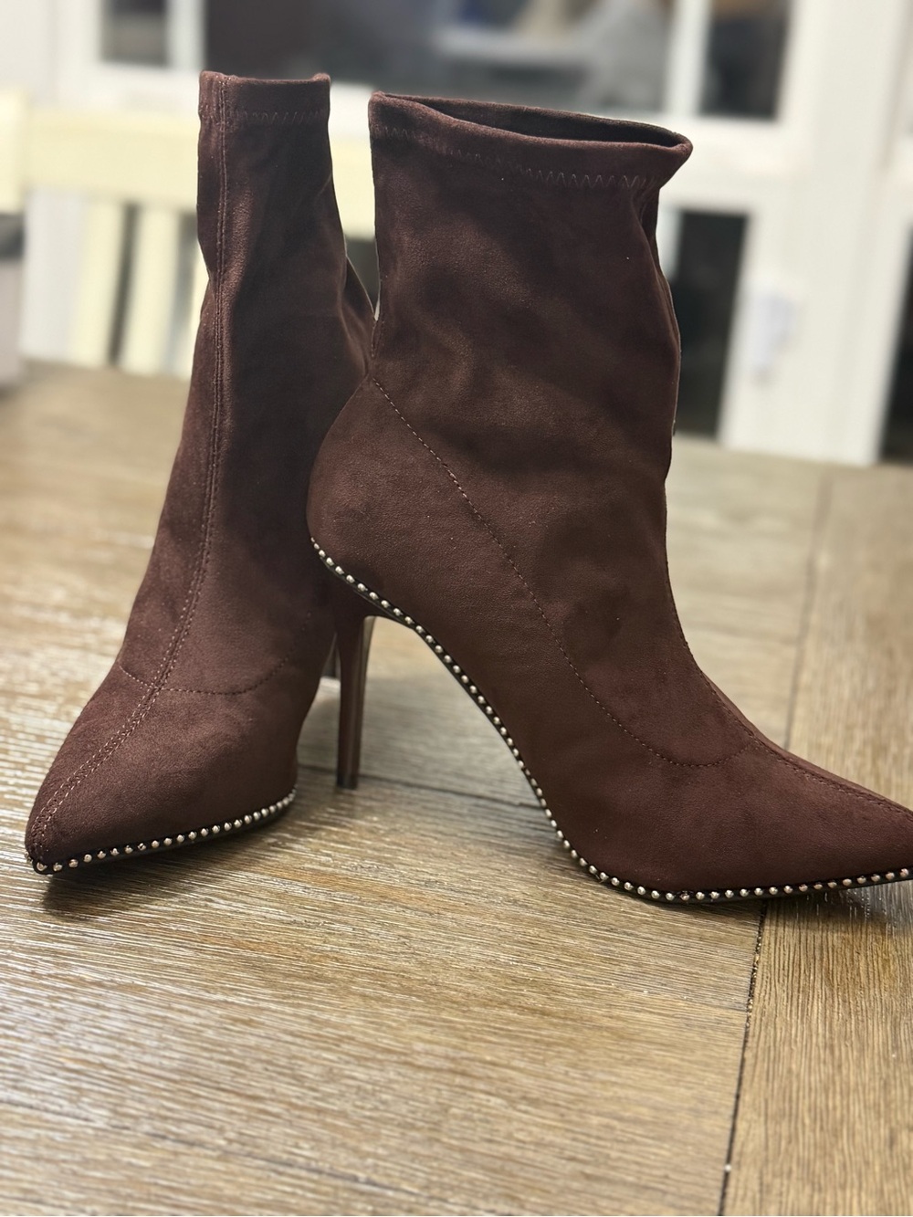 Pointed Stiletto Ankle Boots - Dark Brown Suede